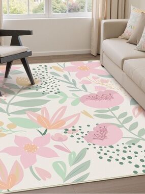 🆕 Floral Pastel Area Rug — Pink & Mint Floral Design 27.5”x46”